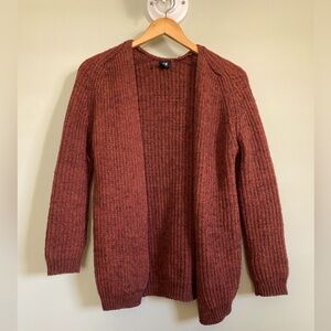 🌟 H&M Open Front Wool Blend Cardigan Rust Red Brown XS